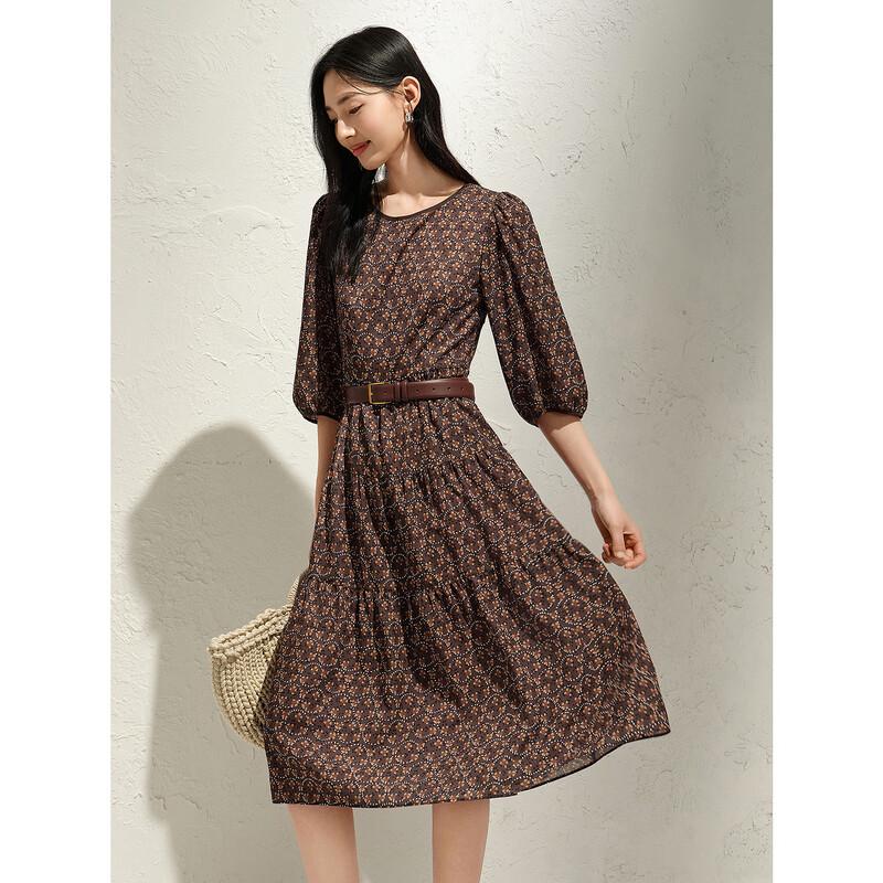 Annacau Elegant Geometric Print Chiffon Midi Dress