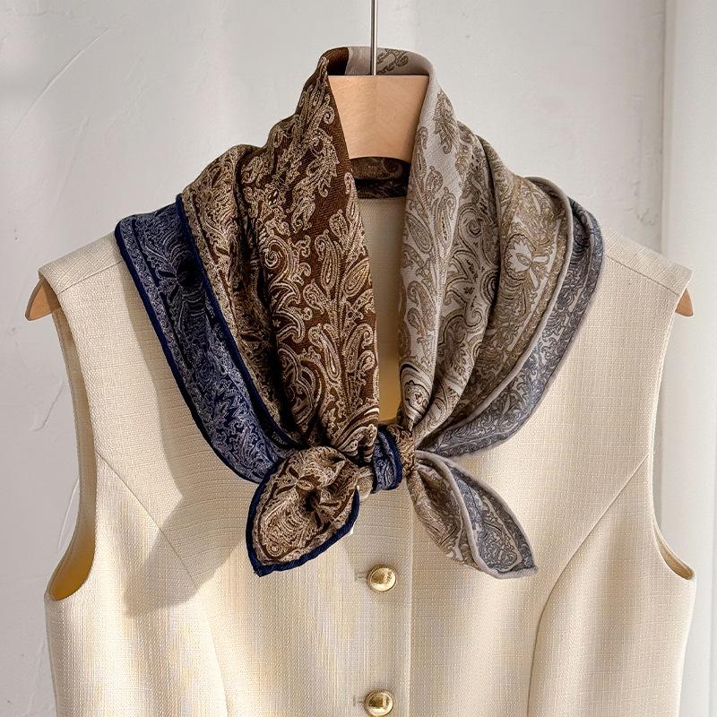70% Wool 30% Real Silk Scarf For Women Bandana Square Scarves Kerchief Elegant Fashion Summer Beach High Quality Hijab Foulard