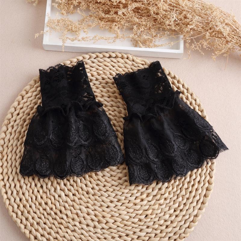 Fake Cuff Sleeve Women White Female Lace Pleated Flare Sleeve Detachable False Cuffs Ruffles Wristband Decorative Accessory