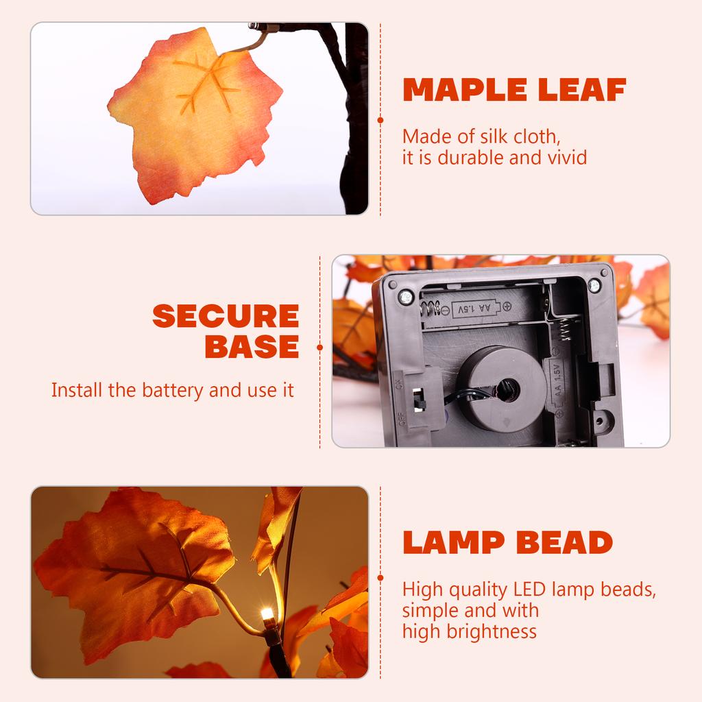 OSALADI 24 Köpfe Beleuchteter Künstlicher Herbst Ahornbaum Betrieben Tischplatte Herbstbaum für Heim- Festivaldekoration (Warme Whi