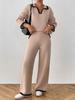 Women S Two Piece Set Polo Neck Long Sleeve Sweater And Wide Leg Pants