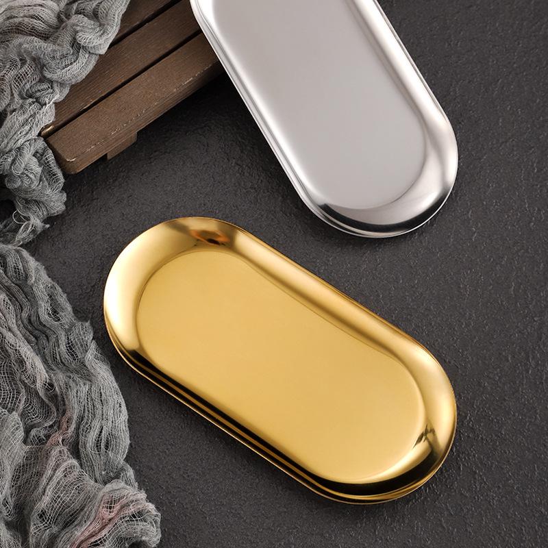Stainless Steel Oval Dessert Plate - Creative Restaurant Tray, Korean Gold Serving Dish, Custom Logo.