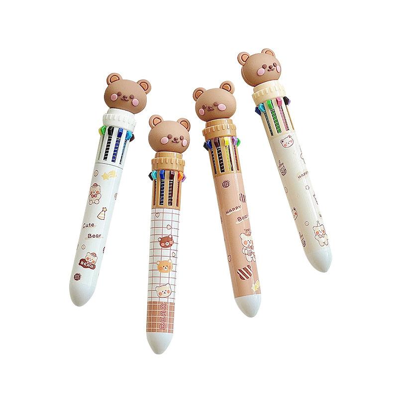 Cute Little Bear with High Appearance, Press Type Neutral Pen, Ten Color Ballpoint Pen, Colorful Pen, Multi-color Pen
