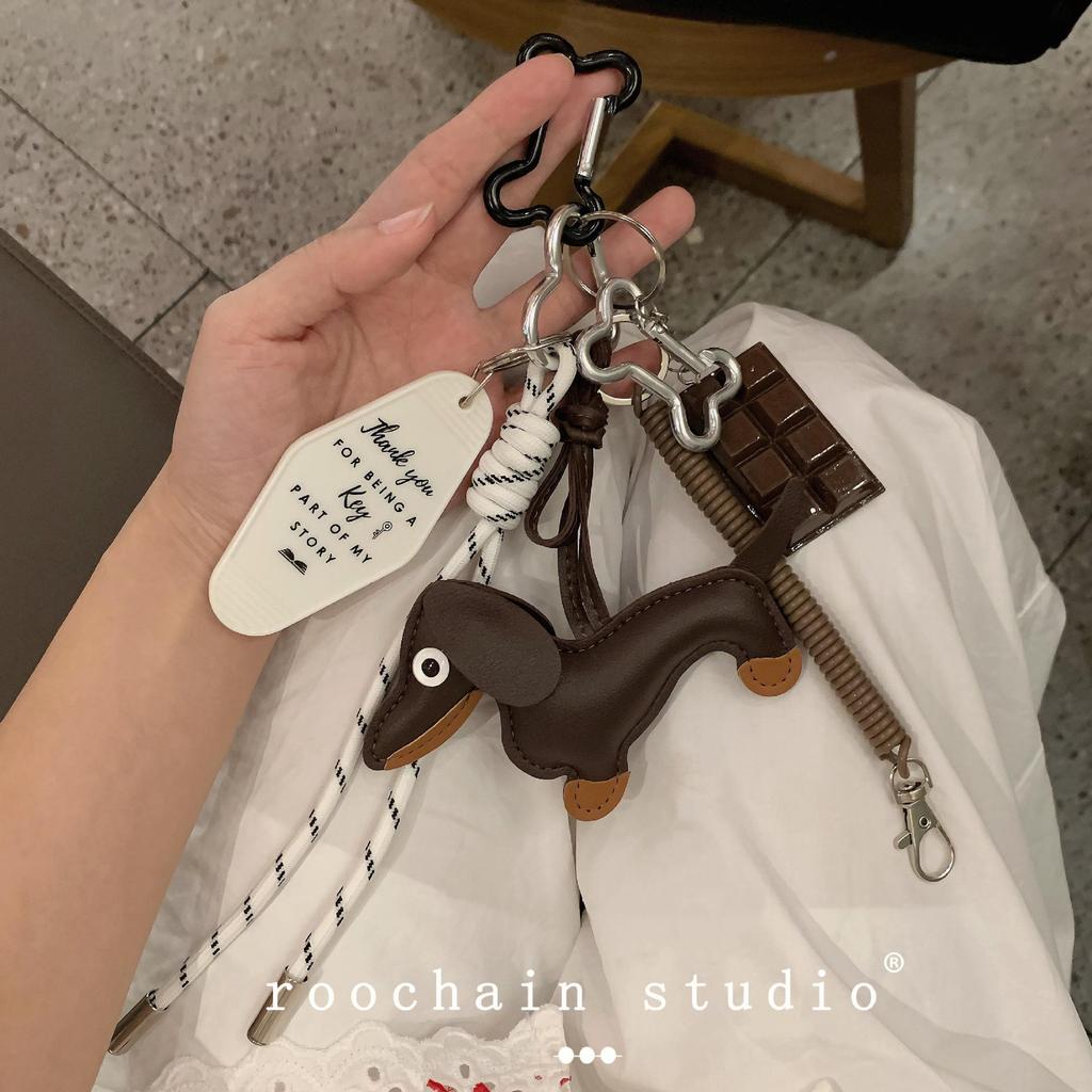 Trendy Sausage Dog Bag Charm Keychain with Handmade Nylon Rope Lanyard