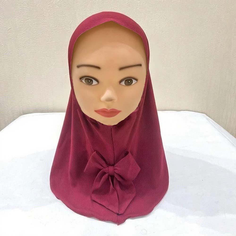 

Breathable Girls Bowknot Headscarf Elastic Chin Support Ethnic Style Turban Toddler Prayer Wear темно-красного