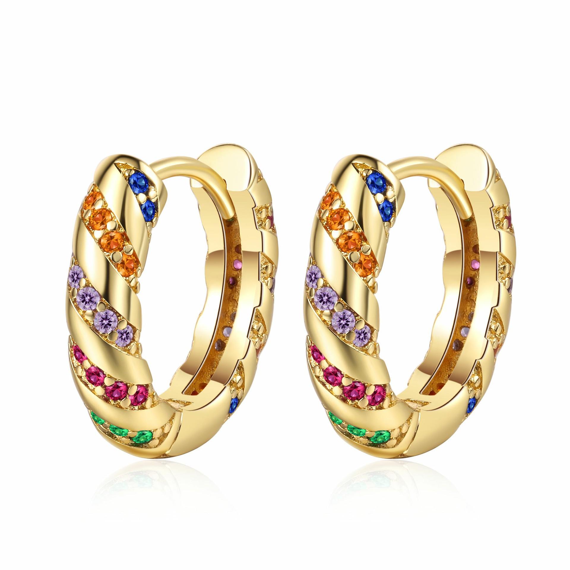 

2026 Retro Micro-inlaid Colored Zircon Earrings, Niche High-end Earrings, Personalized Trendy and Versatile Circle Earrings золотий