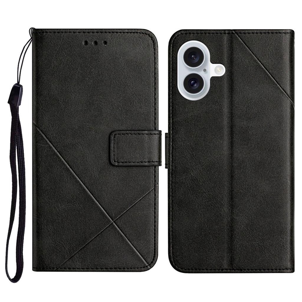 For iPhone 16 Leather Case Line Pattern Wallet Phone Cover