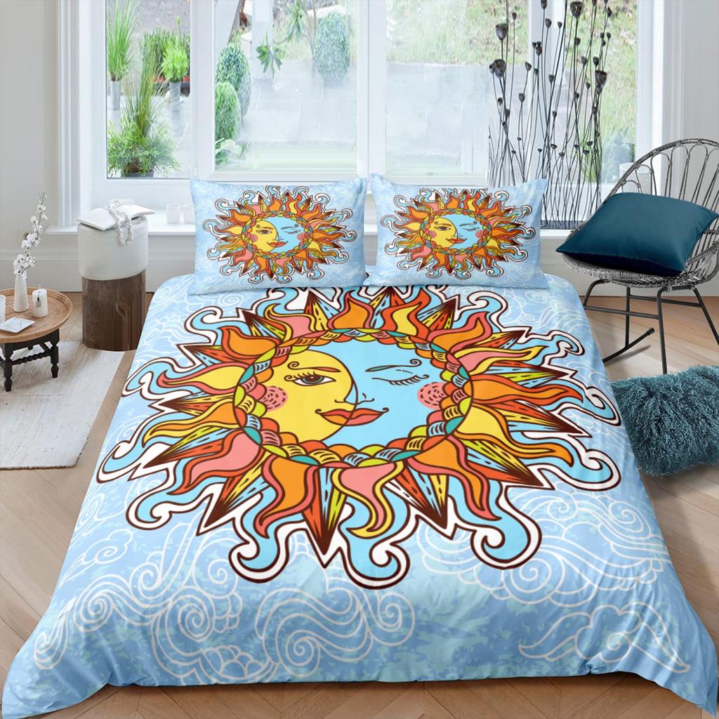 Comforter Sun Moon Queen Bohemian Black And White Print Yin Yang Comforter Galaxy Star Twin Bedding Set
