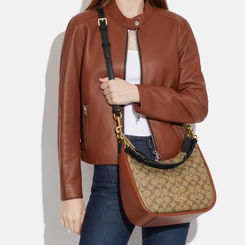 Coach Jules 29 Klassisch Presbyopie Reißverschluss Leinwand und genarbtes Leder Hand-Schulter-Crossbody-Tasche Groß Damen Khaki