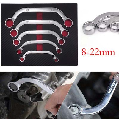 5PCS Wrench 12-Point Metric Half Moon Wrench Set 8mm To 22mm Box-End Obstruction Wrench For Quick Removal Installation Bolts Nut