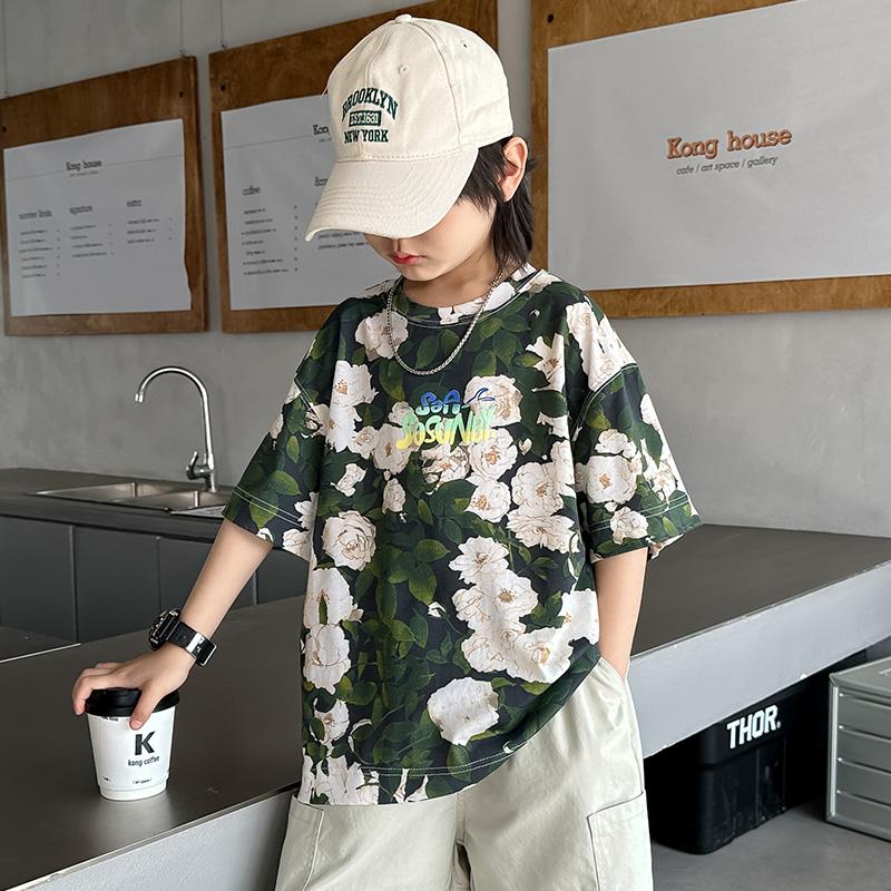 Boys' Short Sleeved T-shirt for Summer 2026, New Big Children's Summer Outfit, Pure Cotton Half Sleeved Top, Boys' Summer T-shirt
