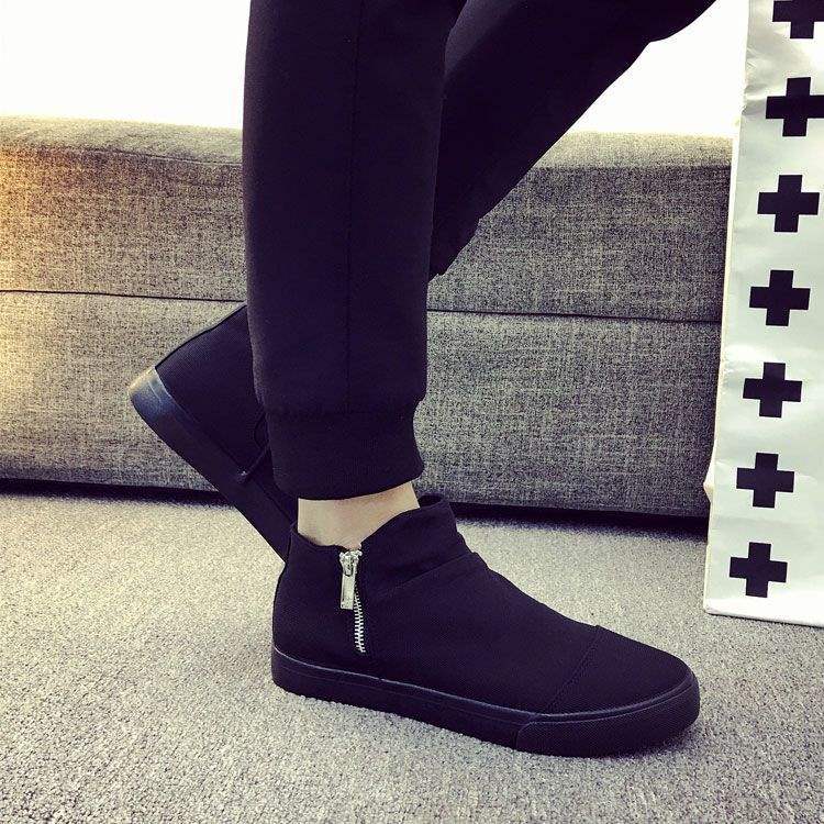 

Мальчиковые кеды на доске корейская версия высоких эспадрильи боковая молния закрывающие ногу черные подростковые модные студенческие зимние бархатные хлопковые туфли 45