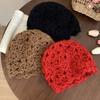 Handmade Knitted Pullover Hat Hollow Beanies Cap Cute Crochet Flower Hat  Girls