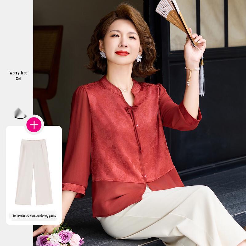 Paster Elegant New Chinese Style Short Sleeve Women s Set 2XL