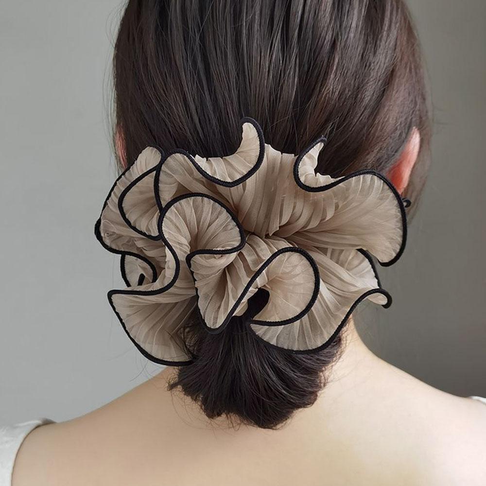 1pc Fashion Korean Retro Folded Chiffon Oversize Scrunchies Women Sweet Temperament Trendy Exaggerated Hair Band Hair Decoration