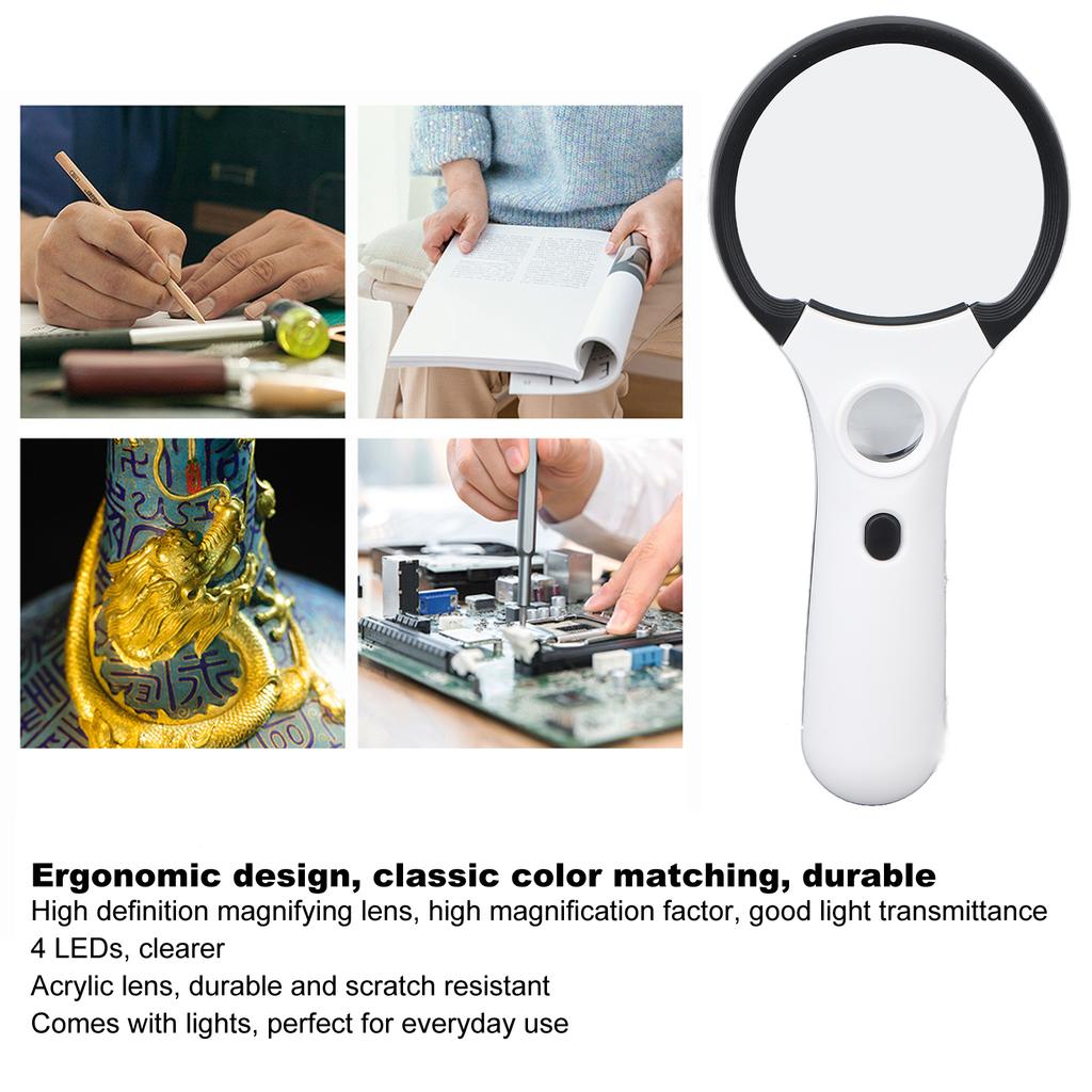 LED Magnifying Glass Good Light Transmittance 4 LEDs High Definition Handheld Magnifying Glass for Reading