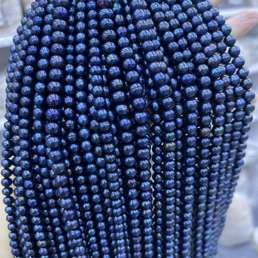1String, Black Natural Freshwater Pearls, Handmade Near Round Pearl Beads for Jewelry Making DIY Crafts (Beads 7-8mm, Length 36cm)