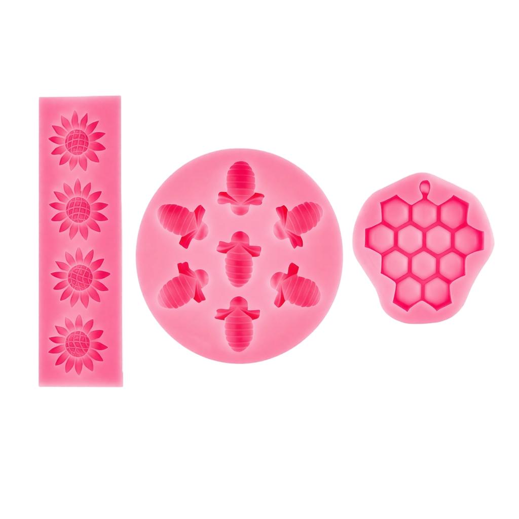 3pc Silicone Mold Set for Cake Baking Soap Making Honeycomb Bee Sunflower Design Flexible Nonstick Molds for Crafting and Baking