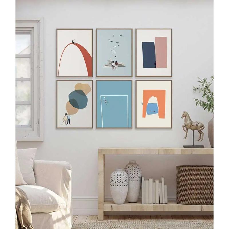 Retro Simple Interesting Abstract Illustration Patterns Interact with People Poster Canvas Painting Wall Art Pictures Home Decor