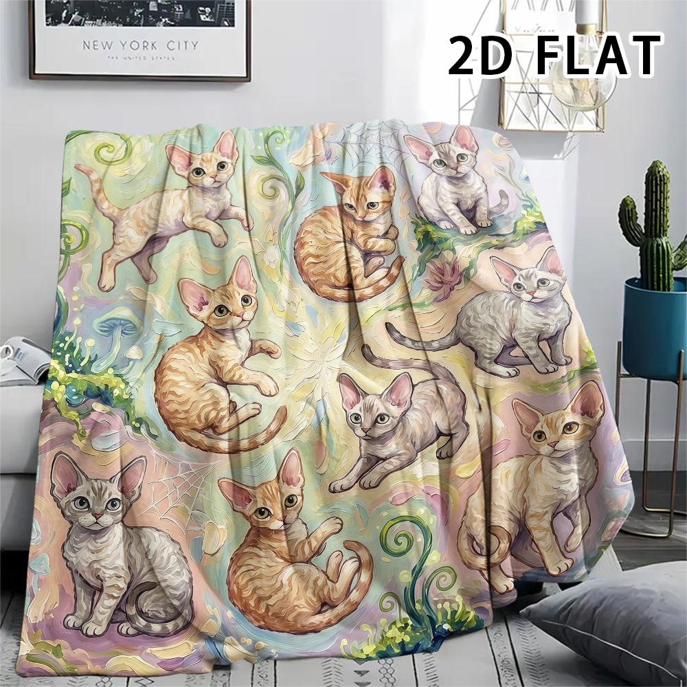 1Pc Vibrant Mandala Cats Print Flannel Blanket,High Quality Comfortable for All Seasons,Home Decor,Warmth and Comfort,Perfect for Christmas Gifts