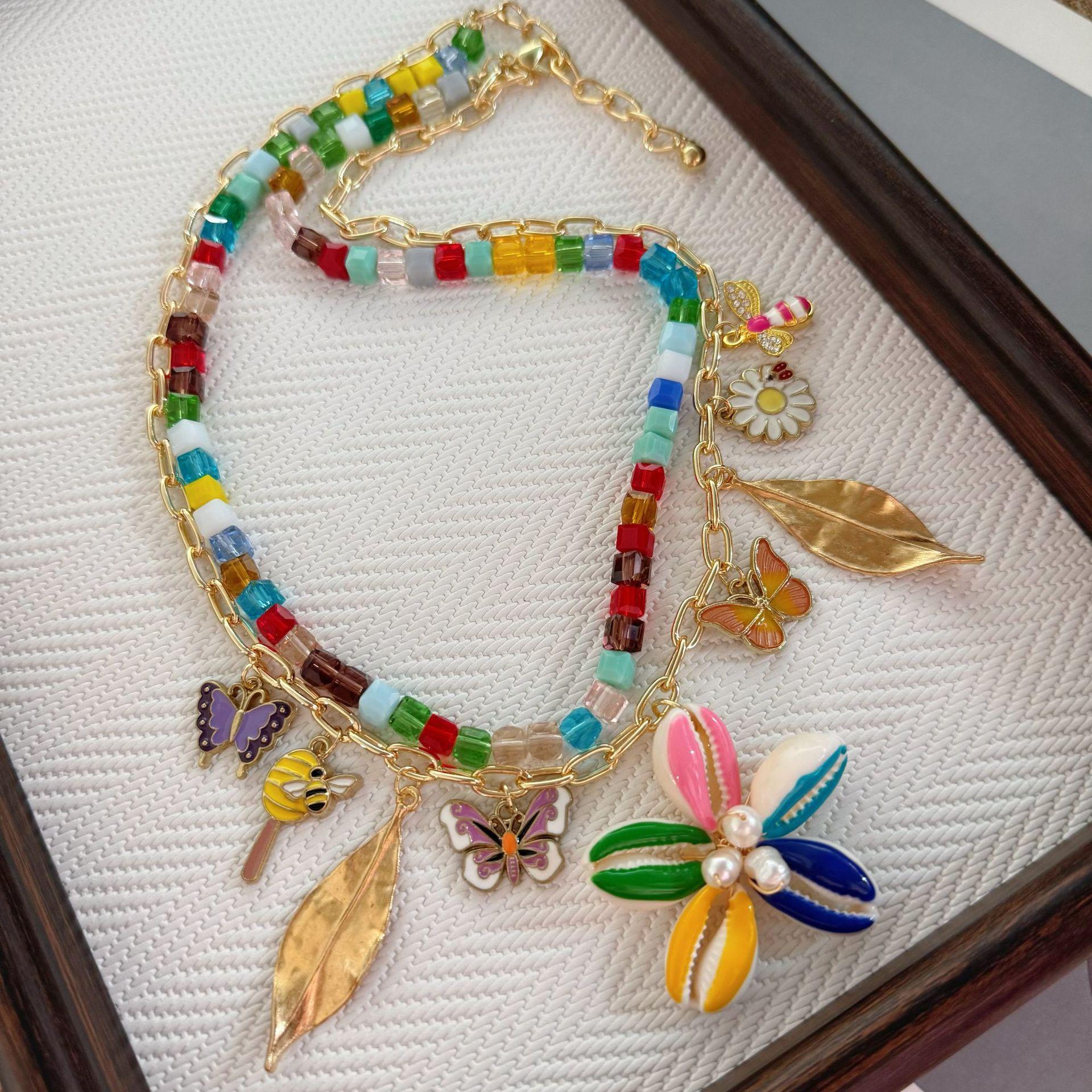 

Accessories, metal multicolored flower seahorse pendant necklace, beaded creative collarbone item