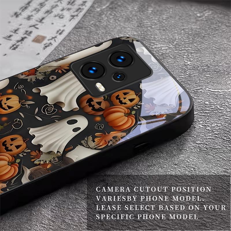 Halloween Ghost Art Black Glass Phone Case For Redmi Note 10 11 Pro+ 12 13 14 (Global) 14 Pro 5G (India) K60Ultra 13C 14C Cover