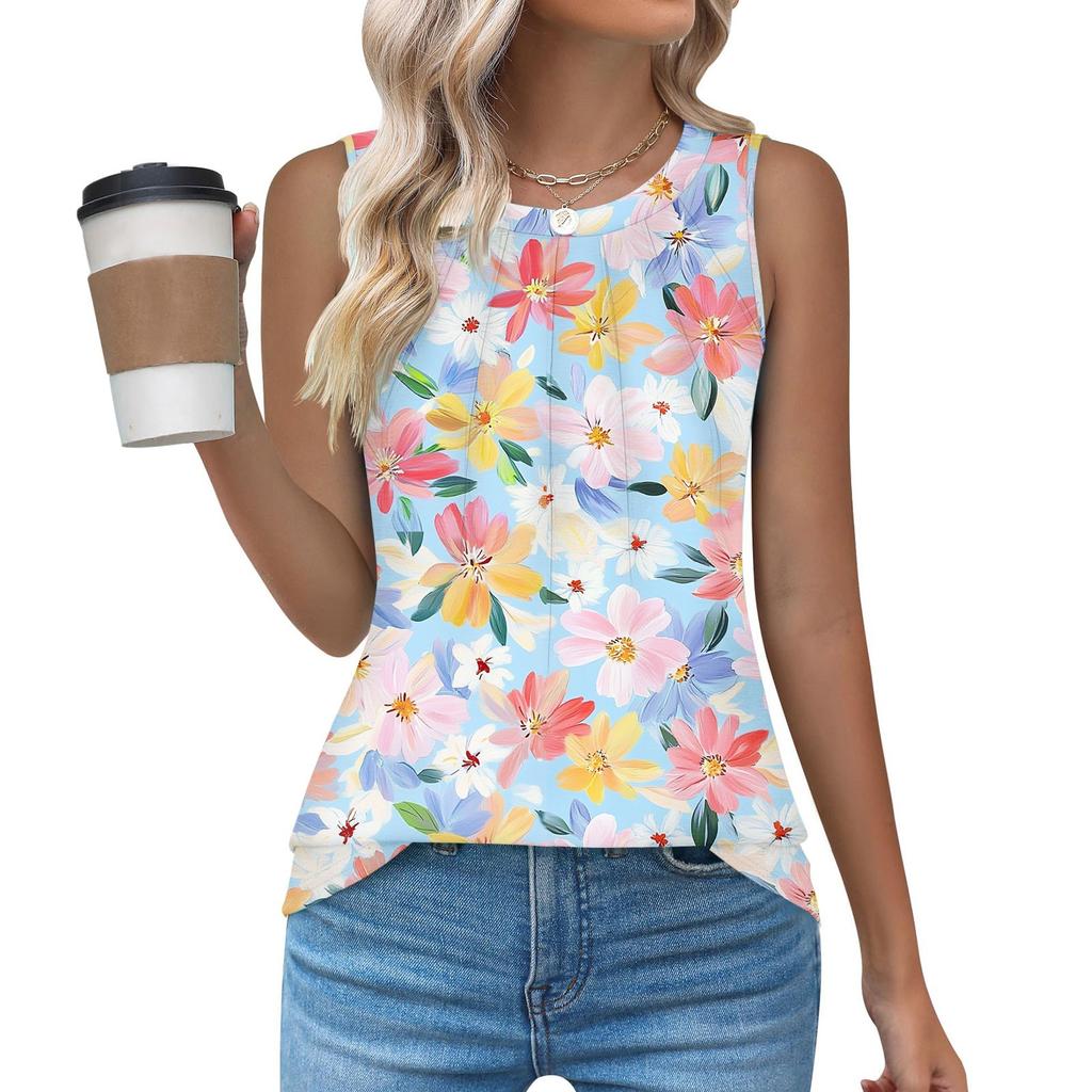 Womens Casual O Neck Loose  Sleeveless Top T-shirt  Summer Tank Tops For Women Tank Camisole Sleeveless Basic Tops