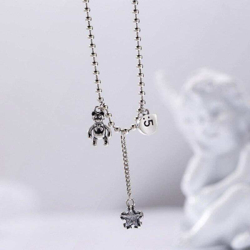 925 argint sterling ursuleț stea zircon pandantiv colier din argint thailandez cu lanț lung colier ciucuri pentru femei bijuterii cadouri S -N648