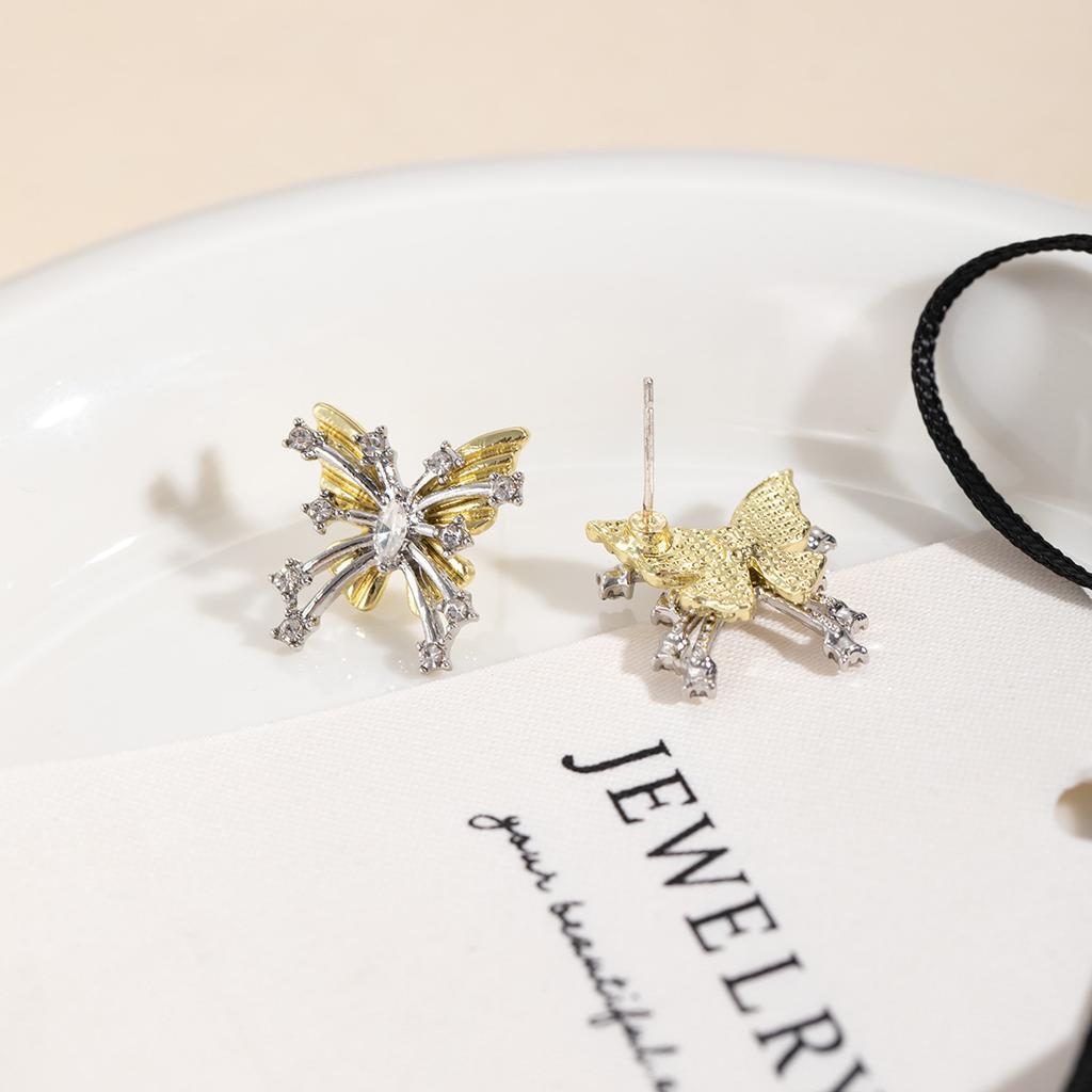 Korean Temperament Yellow Diamond-Encrusted Butterfly Stud Earrings Niche Sweet Small Fresh Earrings Women'S Light Luxury High-End Earrings