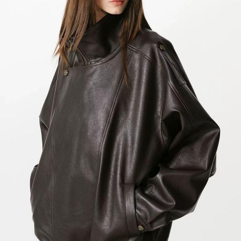 Veste Biker Moto Style Américain en Similicuir pour Femme Coupe Ample