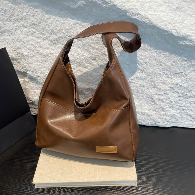 

Большая вместительная ретро-сумка, женская новая фактурная сумка-тоут, студенческая сумка через плечо, простая повседневная сумка коричневый