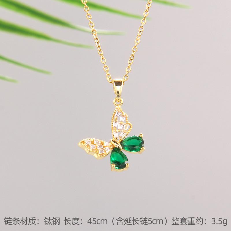 Luxury Zircon Butterfly Pendant Necklace Stainless Steel Fashion Simple Choker Jewelry Birthday Gifts For Women Girls