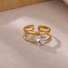 Vintage Romantic Green Stone Anillos Women Geometric Irregular Rings Stainless Steel Gold Color Waterproof Jewelry Elegant Party
