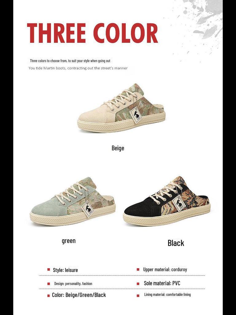 2024 Men's Summer Lightweight Printed Toe Cap Breathable Slip-On Slippers