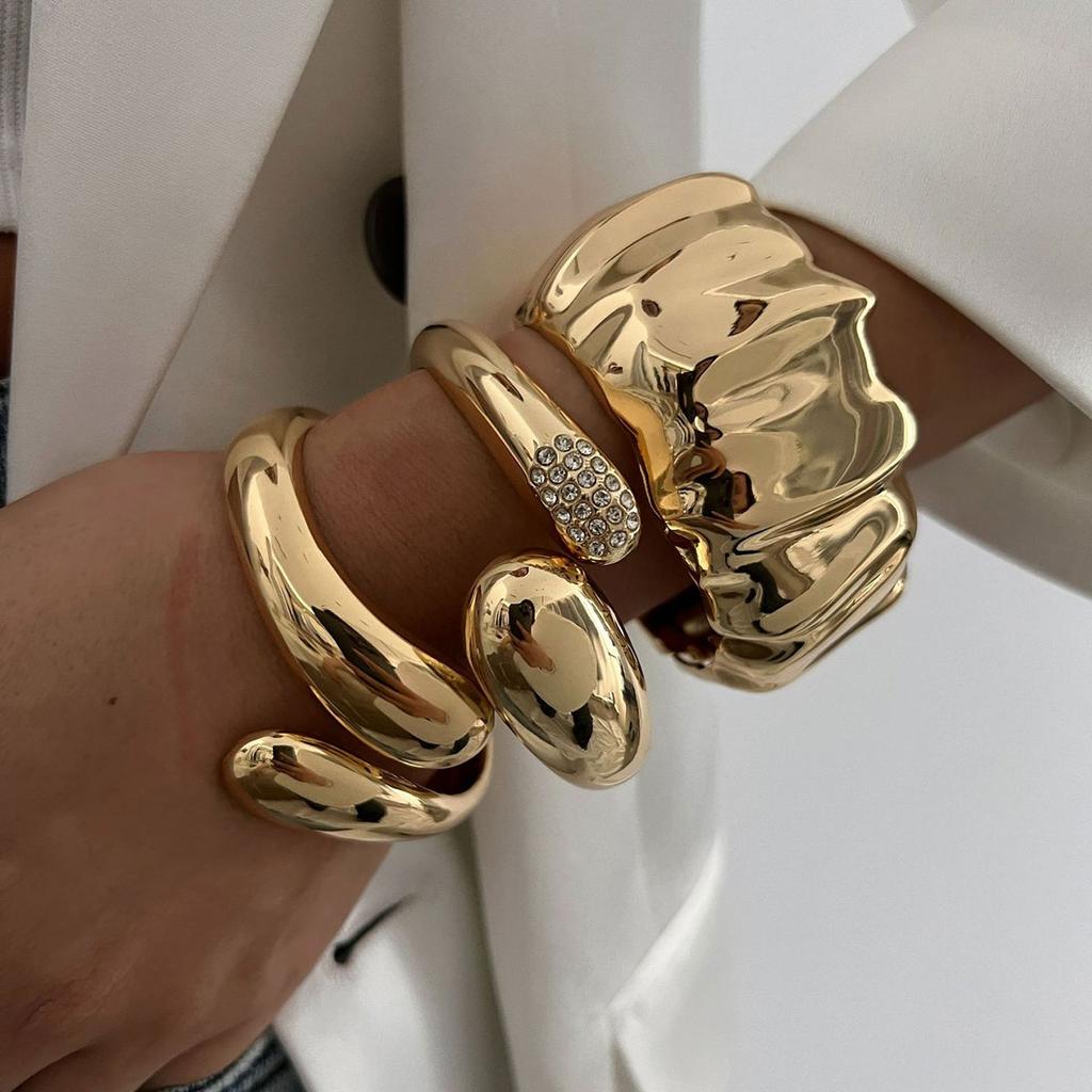 Irregular Water Drop Metal Wide Spring Bangles Vintage Geometric Punk Bangle Bracelets For Women  Statement Jewelry