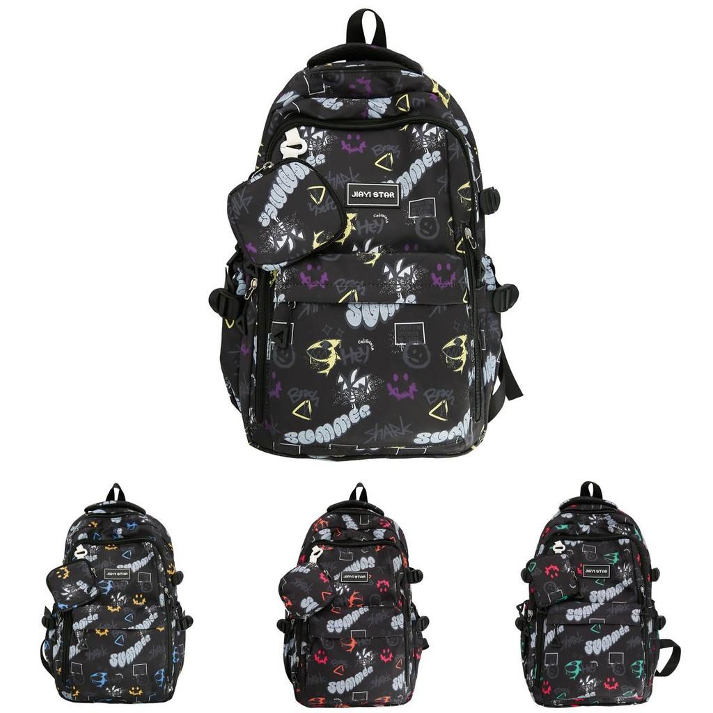 Shape Fashionable Letter Smiley Face Graffiti Large Capacity Backpack Student