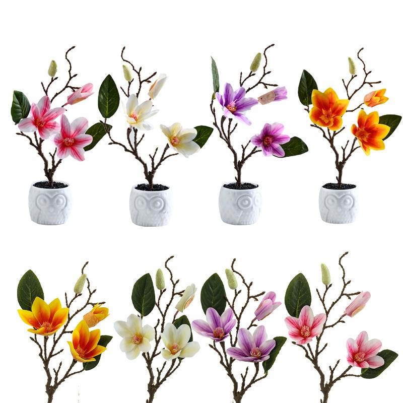 

Композиция для гостиной, 1 шт., искусственный цветок магнолии, бонсай, домашний декор, 3 головы, искусственное растение