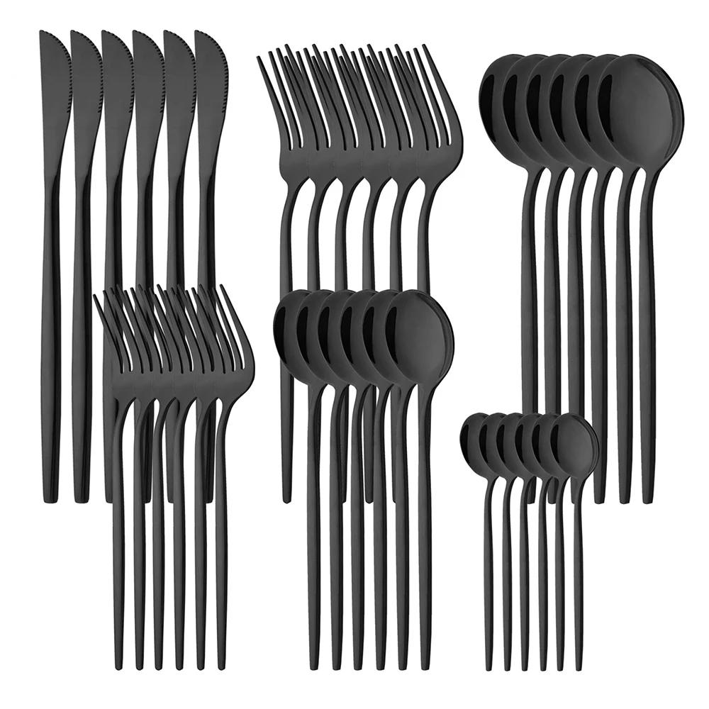 36Pcs Dinnerware Set Stainless Steel Tableware Set Black Gold Flatware Knife Fork Dessert Spoon Luxury Western Cutlery Set