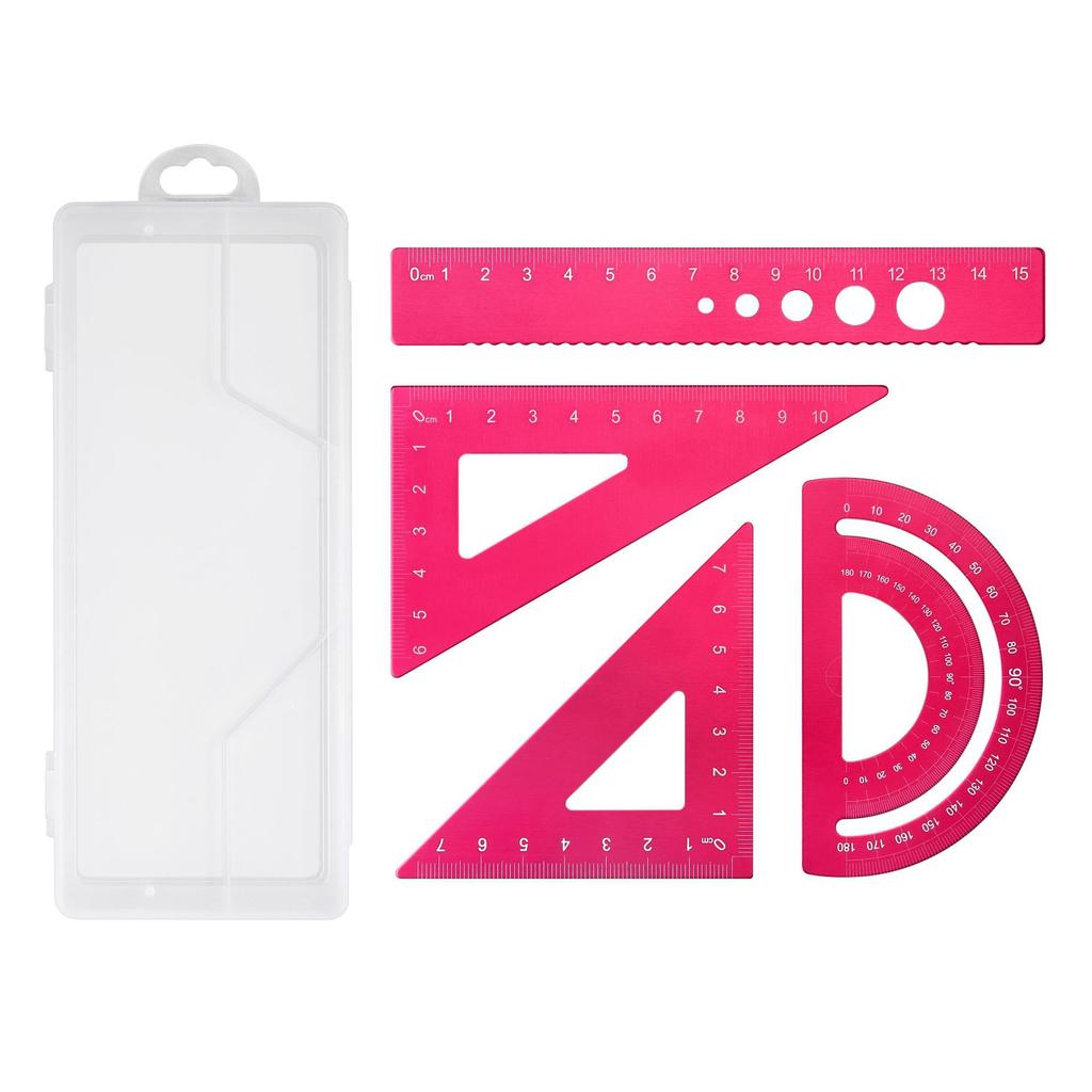 4Pcs/Set Aluminium Ruler Set Metal Geometry Maths Drawing Compass Stationery Rulers Mathematical for School