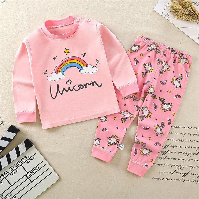 2026 Summer Children Long Sleeve Pant Underwear Set Baby Spring O-Neck Cartoon Cotton Pajama Set Home Wear Clothing for Girl Boy