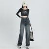 High Street ins Straight Jeans Damen Herbst und Winter Neue Skinny High Waist Lockeres Design Weitbeinjeans