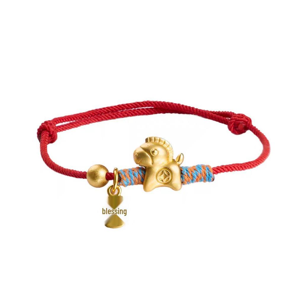 Golden Horse Zodiac Red String Bracelet for Men & Women - Hand-woven Fortune Charm