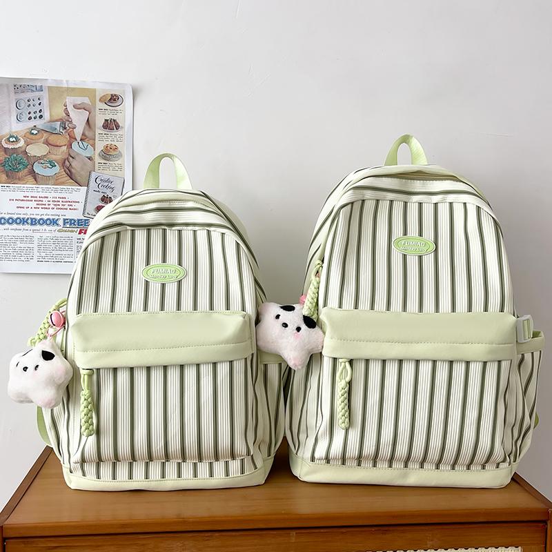 Striped Print Student Schoolbag Lightweight Commuter Backpack Girls Travel Bag