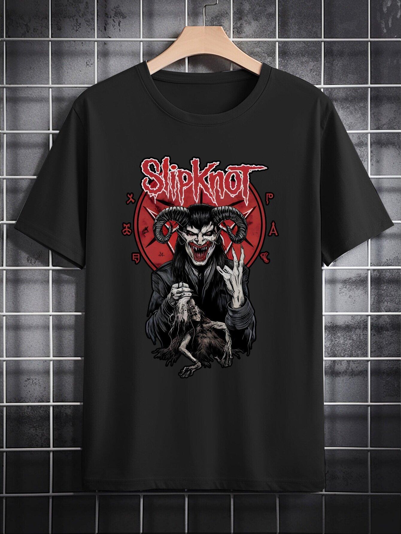 1pc Casual Crew Neck T-shirt with Slipknot Portrait L