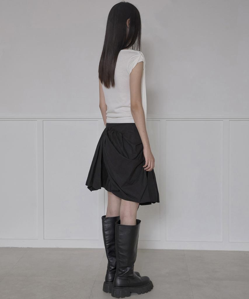 Peulleeoeob Asymmetrical Draped Layered Skirt (Fl-252_Black)