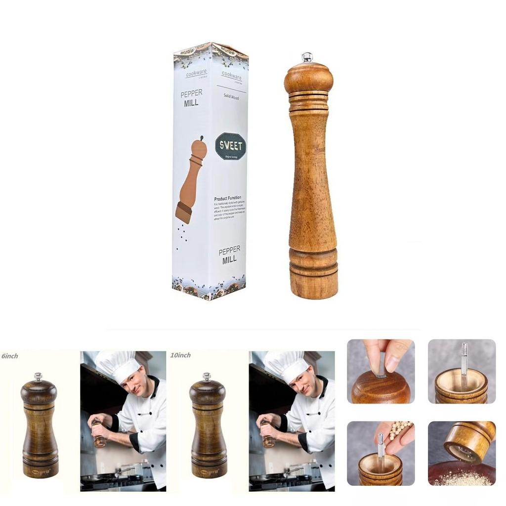 Wooden Salt And Pepper Mill Set With Antique Finish For Culinary Preparation And Kitchen Decor