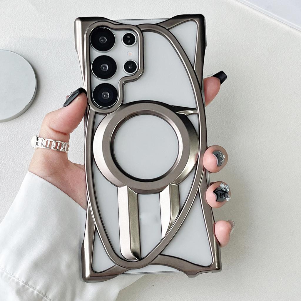 For Samsung Galaxy S24 Ultra Matte Case Compatible with MagSafe Frameless Electroplated Hollow Design TPU Phone Cover