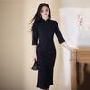 Black national style new Chinese long autumn long-sleeved cheongsam improved young women's high-end sense can be worn daily in spring and autumn