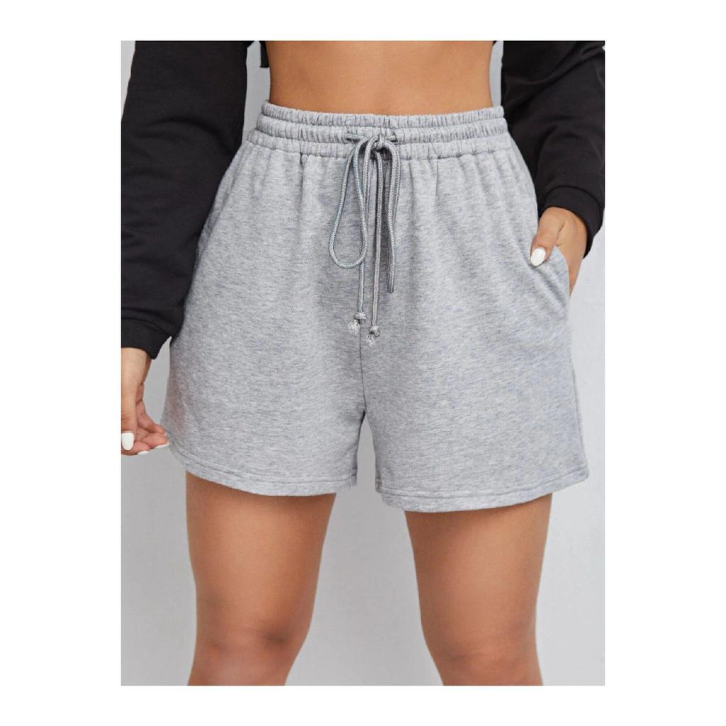 Schwarz-graue 2-teilige einfarbige Damen-Regular-Shorts