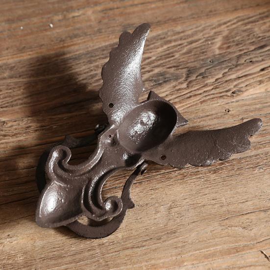 Xiaobudian Vintage Cast Iron Owl Door Knocker, Wrought Hollow Carved Wall Decor, Thickened Rustproof Cabinet Pull Handle, Pre-Drilled Holes for Gate &
